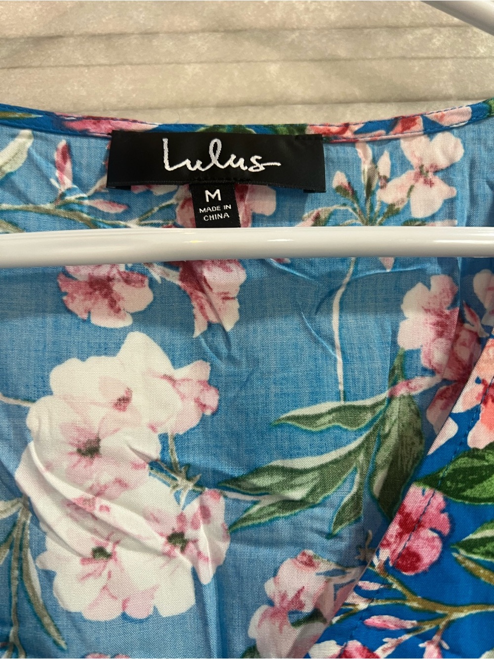 Lulu's Bright Blue Floral Wrap Midi Dress - Picture 6 of 8